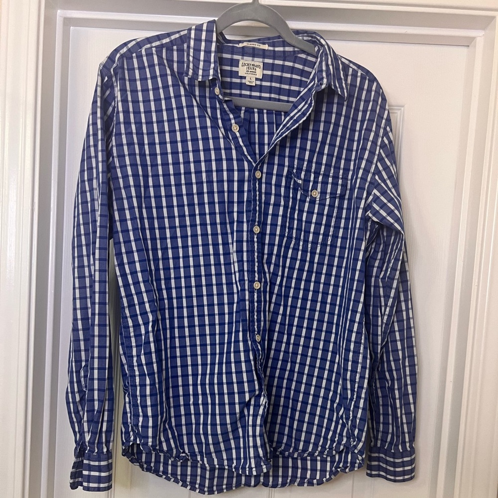 🎆3for$20 Lucky Brand Blue Checkered Pattern Long Sleeve Casual Button Down Shirt